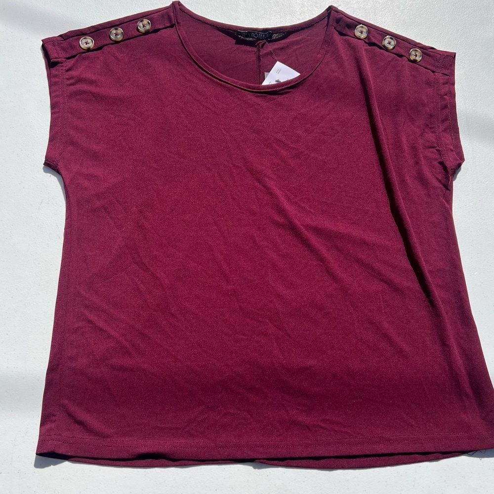 Women's Burgundy Button-Shoulder Blouse